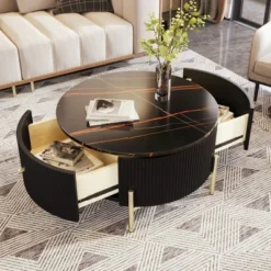 31.5" Modern Round Coffee Table, Accent Table With Marble Pattern Tabletop, Center Sofa Table For Living Room Apartment Office Balcony -Garvee Sales GUEST 4da50b5d 2e85 44ce a93c 4b1c644a875e