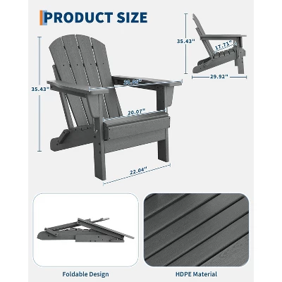 Folding Adirondack Chairs Set Of 2 With Side Table - HDPE Poly Lumber, 380lb Capacity & Weather-Resistant For Patio, Fire Pit 4 Folding Adirondack Chairs Set Of 2 With Side Table - HDPE Poly Lumber, 380lb Capacity & Weather-Resistant For Patio, Fire Pit - Image 4