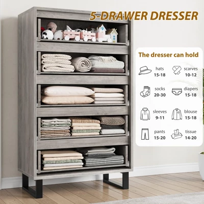 Freestanding Elegant Tall Storage Dressers With 5 Ample Drawer Space 6 Freestanding Elegant Tall Storage Dressers With 5 Ample Drawer Space - Image 6
