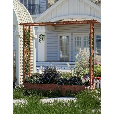 Raised Garden Bed With Trellis, Wood Planter Box With Side Trellis, Hanging Roof, And Drainage Holes, For Climbing Plants, Vines, Flowers 10 Raised Garden Bed With Trellis, Wood Planter Box With Side Trellis, Hanging Roof, And Drainage Holes, For Climbing Plants, Vines, Flowers - Image 10