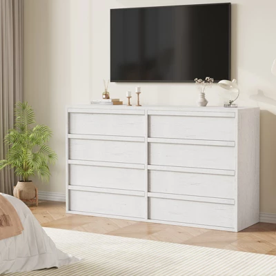 Garvee 8 Drawer Dresser For Bedroom, 54" White Double Dresser Organizer With Concave Handle, Modern Chest Of Drawer For Bedroom Living Room Nursery 2 Garvee 8 Drawer Dresser For Bedroom, 54" White Double Dresser Organizer With Concave Handle, Modern Chest Of Drawer For Bedroom Living Room Nursery - Image 2