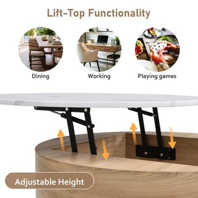 Lift Top Coffee Table With 3 Ottoman, Modern Round Center Table With Hidden Storage, Wood Cocktail Table For Living Room Bedroom Office 5 Lift Top Coffee Table With 3 Ottoman, Modern Round Center Table With Hidden Storage, Wood Cocktail Table For Living Room Bedroom Office - Image 5