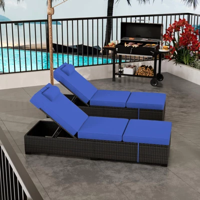 Outdoor Patio Chaise Lounge Chairs Set Of 2, PE Wicker Pool Recliners With Adjustable Backrest, Storage Shelf And Cushions 5 Outdoor Patio Chaise Lounge Chairs Set Of 2, PE Wicker Pool Recliners With Adjustable Backrest, Storage Shelf And Cushions - Image 5
