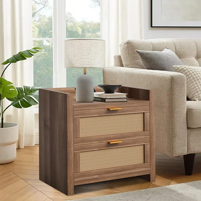 Night Stand Set Of 2, Bedside Tables With Charging Station, Rattan End Tables, Boho Bed Side Tables, Wood Nightstands Set Of 2 With Drawer 1 Night Stand Set Of 2, Bedside Tables With Charging Station, Rattan End Tables, Boho Bed Side Tables, Wood Nightstands Set Of 2 With Drawer