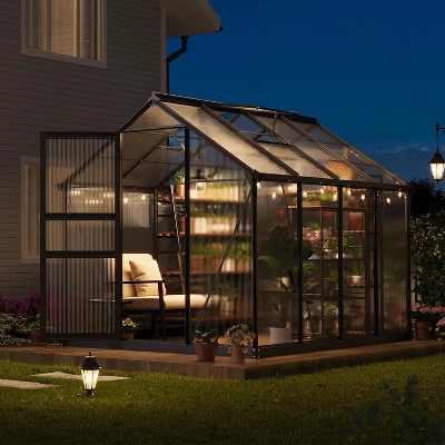 Garvee 6 X 8 FT Greenhouse, Greenhouse With Aluminum Frame, Lockable Door And Ajustable Roof Vent For Outside Garden Backyard, Patio, Black 7 Garvee 6 X 8 FT Greenhouse, Greenhouse With Aluminum Frame, Lockable Door And Ajustable Roof Vent For Outside Garden Backyard, Patio, Black - Image 7