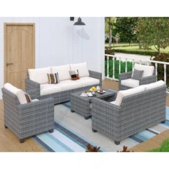 5-Piece Outdoor Patio Furniture Set, 7-Seat PE Rattan Sectional Sofa With Storage Table & Water-Repellent Cushions, Backyard, Deck, Poolside 18 5-Piece Outdoor Patio Furniture Set, 7-Seat PE Rattan Sectional Sofa With Storage Table & Water-Repellent Cushions, Backyard, Deck, Poolside -Garvee Sales GUEST 4f951ff6 a57e 42b3 a859 3aafe2039baa