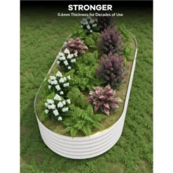 Galvanized Raised Garden Bed Outdoor, 2 Pcs 10x4x1.5 Ft Oval Metal Planter Box For Flowers, Vegetables, Herbs- Beige