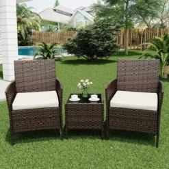 Whizmax 3-Piece Patio Furniture Set - Wicker Conversation Set With Cushions & Glass Coffee Table, Outdoor Rattan Sofa For Garden, Poolside, Balcony -Garvee Sales GUEST 503470ef 7286 4746 8060 b52f971fcab0