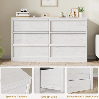 Garvee 6 Drawer Dresser For Bedroom, White Double Dresser Organizer With Concave Handles, Modern Chest Of Drawers For Bedroom Living Room Nursery 4 Garvee 6 Drawer Dresser For Bedroom, White Double Dresser Organizer With Concave Handles, Modern Chest Of Drawers For Bedroom Living Room Nursery - Image 4