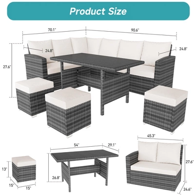 Whizmax 7-Piece Outdoor Sectional Sofa Set With Rattan Dining Table & Ottoman, Patio Furniture For Garden, Backyard 1 Whizmax 7-Piece Outdoor Sectional Sofa Set With Rattan Dining Table & Ottoman, Patio Furniture For Garden, Backyard
