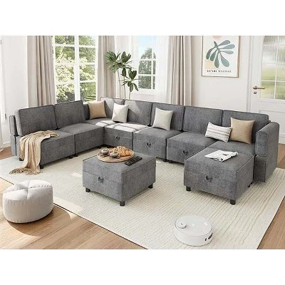 Chenille Reversible Sectional Sofa, 9-Seater Modular Sectional Sofa, U-Shape Modular Couch Storage Seats Ottomans With Chaise 11 Chenille Reversible Sectional Sofa, 9-Seater Modular Sectional Sofa, U-Shape Modular Couch Storage Seats Ottomans With Chaise - Image 11