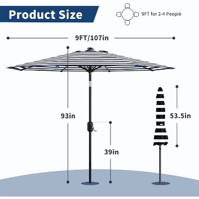 9 FT Patio Umbrella, Table Umbrella Outdoor Patio With Crank Lift & Push Button Tilt, 8 Sturdy Ribs For Yard, Deck, Pool 2 9 FT Patio Umbrella, Table Umbrella Outdoor Patio With Crank Lift & Push Button Tilt, 8 Sturdy Ribs For Yard, Deck, Pool - Image 2