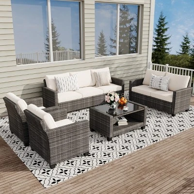 Whizmax Outdoor Patio Furniture Sets,PE Wicker Rattan Sectional Furniture Couch Set With Glass Coffee Table For Backyard, Deck, Poolside 1 Whizmax Outdoor Patio Furniture Sets,PE Wicker Rattan Sectional Furniture Couch Set With Glass Coffee Table For Backyard, Deck, Poolside