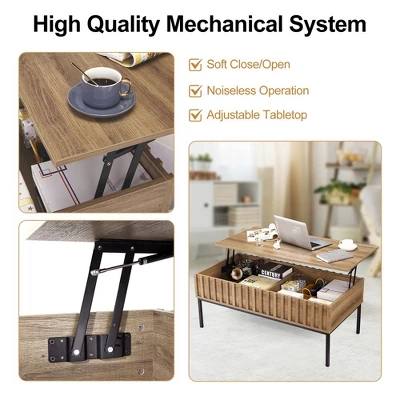 WhizMax Lift Top Coffee Table, Mid Century Modern Coffee Table, Farmhouse Wooden Coffee Table With Hidden Storage Compartment 4 WhizMax Lift Top Coffee Table, Mid Century Modern Coffee Table, Farmhouse Wooden Coffee Table With Hidden Storage Compartment - Image 4