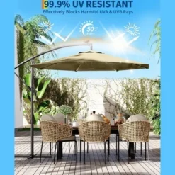 10 FT Hanging Cantilever Umbrella With 360 Degree Rotation, 8 Ribs Offset,Cross Base Support, With Easy Tilt Adjustment, For Backyard, Garden 15 10 FT Hanging Cantilever Umbrella With 360 Degree Rotation, 8 Ribs Offset,Cross Base Support, With Easy Tilt Adjustment, For Backyard, Garden -Garvee Sales GUEST 516a4ab6 863b 4133 8341 f2a08933f758