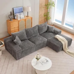 Modular Sectional Sofa, 110 Inch Seat L-Shaped Couch With 5 Throw Pillows, Chenille Floor Sofa, For Living Room, Bedroom, Office -Garvee Sales GUEST 51a78338 6899 4d5c 8ca8 2dfa6f61f7ab