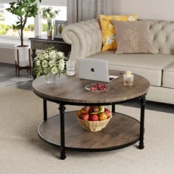 Coffee Table Round Center Table With Storage Shelf Wood Circle Coffee Table With Sturdy Metal Legs 15 Coffee Table Round Center Table With Storage Shelf Wood Circle Coffee Table With Sturdy Metal Legs -Garvee Sales GUEST 51bd9a78 37ce 495b aafa ba9da0e3305b