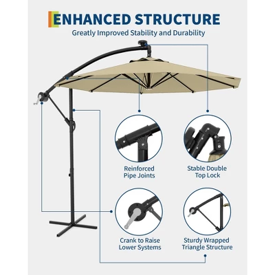 10 FT Hanging Cantilever Umbrella With 360 Degree Rotation, 8 Ribs Offset,Cross Base Support, With Easy Tilt Adjustment, For Backyard, Garden 3 10 FT Hanging Cantilever Umbrella With 360 Degree Rotation, 8 Ribs Offset,Cross Base Support, With Easy Tilt Adjustment, For Backyard, Garden - Image 3