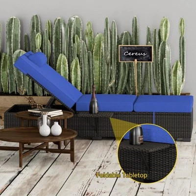 Outdoor Patio Chaise Lounge Chairs Set Of 2, PE Wicker Pool Recliners With Adjustable Backrest, Storage Shelf And Cushions 2 Outdoor Patio Chaise Lounge Chairs Set Of 2, PE Wicker Pool Recliners With Adjustable Backrest, Storage Shelf And Cushions - Image 2