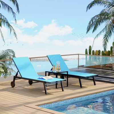 Adjustable Backrest Poolside Loungers Set Of 3, Outdoor Lounge Chairs With Wheels, Patio Chaise Lounge Chairs With Side Table 8 Adjustable Backrest Poolside Loungers Set Of 3, Outdoor Lounge Chairs With Wheels, Patio Chaise Lounge Chairs With Side Table - Image 8