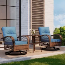 3 Pieces Patio Wicker Glider Chairs, Outdoor Swivel Rockers Patio Chairs Set Of 2 With Thickened Cushions And Glass Coffee Table 13 3 Pieces Patio Wicker Glider Chairs, Outdoor Swivel Rockers Patio Chairs Set Of 2 With Thickened Cushions And Glass Coffee Table -Garvee Sales GUEST 5372220b 8cef 4832 b47b 866763a6a5bd