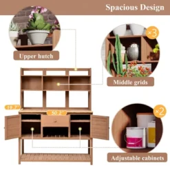 Garden Potting Bench With Hutch, 50.2" Fir Wood Gardening Workstation With Adjustable Shelves, Outdoor Planting Table For Backyard Balcony -Garvee Sales GUEST 53aff83d 82a4 4035 8512 a20194bc3a7f