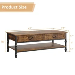 41" Rustic Coffee Table With 2 Storage Drawers, Rectangular Coffee Tables W/ Storage Shelf And Metal Legs, Wood Large Coffee Table For Living Room -Garvee Sales GUEST 53dd8207 688b 49b8 bc69 d890a8e12937