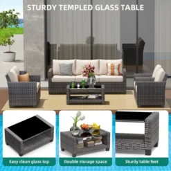 5-Piece Patio Wicker Conversation Sofa Set With Coffee Table,Rattan Sofa Chair With Cushion -Garvee Sales GUEST 53fe0321 6e3b 48e0 acd6 55307d0b3499