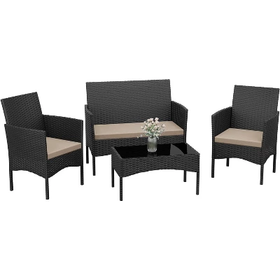 Garvee Patio Furniture Set 4 Pieces Outdoor Rattan Chair Wicker Sofa Garden Conversation Bistro Sets For Yard,Pool Or Backyard 2 Garvee Patio Furniture Set 4 Pieces Outdoor Rattan Chair Wicker Sofa Garden Conversation Bistro Sets For Yard,Pool Or Backyard - Image 2