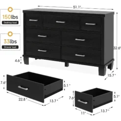 7-Drawer Modern Dresser With Metal Handles, Wooden Chest Of Drawers Organizer For Bedroom And Living Room Storage