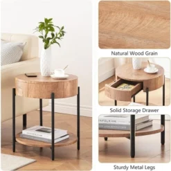 Round End Table Nightstand Wood Side Table -Garvee Sales GUEST 549f4706 ed8b 4bdf 970f 667193dd8f27