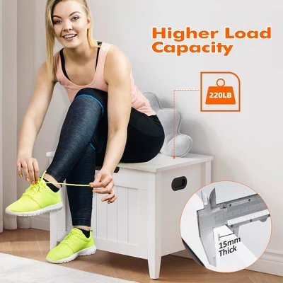 Whizmax Storage Bench - Entryway Shoe Bench With Seat Cushion & 2 Safety Hinges, Multi-Use Chest For Living Room, Bedroom, White 3 Whizmax Storage Bench - Entryway Shoe Bench With Seat Cushion & 2 Safety Hinges, Multi-Use Chest For Living Room, Bedroom, White - Image 3