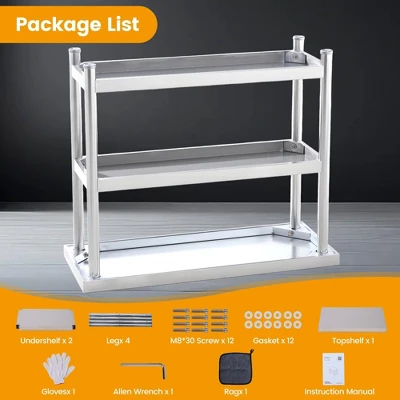 Stainless Steel Work Table, 3-Shelf Commercial Food Prep Table,Rust-Resistant Metal Utility Table For Kitchen, Restaurant 2 Stainless Steel Work Table, 3-Shelf Commercial Food Prep Table,Rust-Resistant Metal Utility Table For Kitchen, Restaurant - Image 2