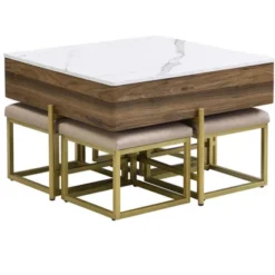 Lift Top Coffee Table With Hidden Storage, Modern Square Center Table With 4 Ottomans, Wood Cocktail Table Center Table For Living Room White -Garvee Sales GUEST 550a0a2b b104 4ba9 bdf1 9228f886a9a9