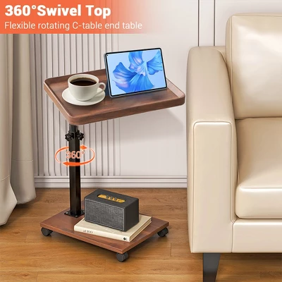 C-Shaped Adjustable Height End Table, 360-Degree Swivel TV Tray Table For Small Spaces, Side Table With Wheels For Living Room And Bedroom, Bed Side 2 C-Shaped Adjustable Height End Table, 360-Degree Swivel TV Tray Table For Small Spaces, Side Table With Wheels For Living Room And Bedroom, Bed Side - Image 2