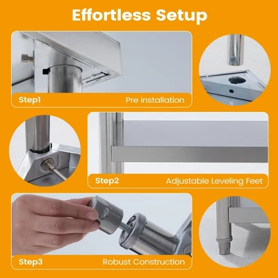 Stainless Steel Work Table, 3-Shelf Commercial Food Prep Table,Rust-Resistant Metal Utility Table For Kitchen, Restaurant 4 Stainless Steel Work Table, 3-Shelf Commercial Food Prep Table,Rust-Resistant Metal Utility Table For Kitchen, Restaurant - Image 4