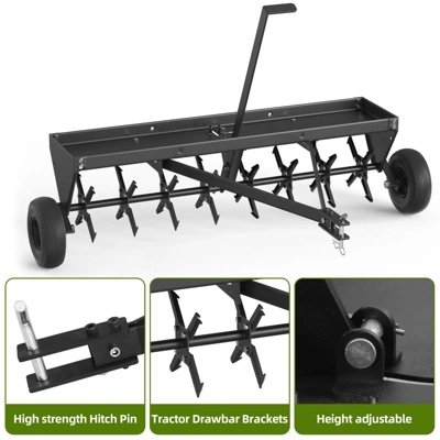 Tow Spike Aerator 48 Inches Extra-Wide Tow Bar Tow Behind Spike Aerator With Wheels Galvanized Steel Tines, Durable For Farm, Lawn (Black) 2 Tow Spike Aerator 48 Inches Extra-Wide Tow Bar Tow Behind Spike Aerator With Wheels Galvanized Steel Tines, Durable For Farm, Lawn (Black) - Image 2