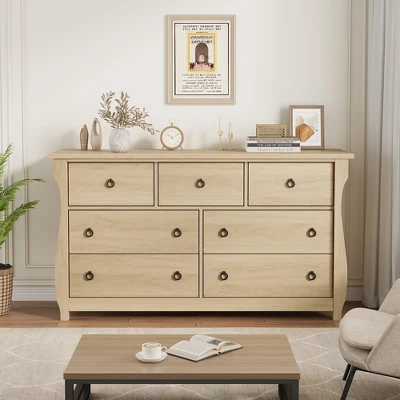 Garvee 7 Dresser For Bedroom, 54" Wide Drawer Dresser With Storage Freestanding, Wooden Closet Storage Chest For Living Room, Natural Oak 1 Garvee 7 Dresser For Bedroom, 54" Wide Drawer Dresser With Storage Freestanding, Wooden Closet Storage Chest For Living Room, Natural Oak