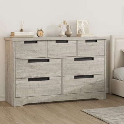 7 Drawer Dresser For Bedroom, Modern Double Dresser Organizer With Embedded Handles Design, Wooden Chest Of Drawers For Living Room, Nursery, Hallway 3 7 Drawer Dresser For Bedroom, Modern Double Dresser Organizer With Embedded Handles Design, Wooden Chest Of Drawers For Living Room, Nursery, Hallway - Image 3