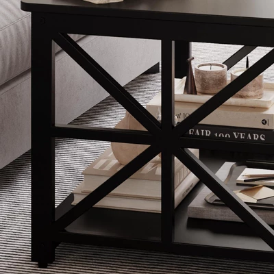2-Tier Coffee Table For Small Spaces, X-Frame Living Room Low Coffee Table With Storage Shelf 8 2-Tier Coffee Table For Small Spaces, X-Frame Living Room Low Coffee Table With Storage Shelf - Image 8