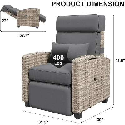 Outdoor Recliner Chair W/Adjustable Backrest+Footrest, 150° Lay Flat Rattan Patio Recliner With Air Pump+Flip-Up Table+Removable Cushion 2 Outdoor Recliner Chair W/Adjustable Backrest+Footrest, 150° Lay Flat Rattan Patio Recliner With Air Pump+Flip-Up Table+Removable Cushion - Image 2