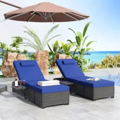 2 PCS Patio Chaise Lounge Chairs, Recliner Chairs With Side Foldable Tabletop, Reclining Chair With Adjustable Backrest Cushions For Poolside -Garvee Sales GUEST 569a2cf0 cf51 4757 8c69 c623067274bb