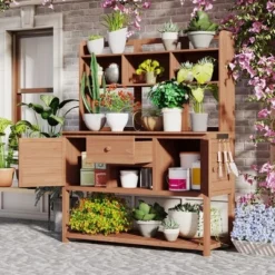 Garden Potting Bench With Hutch, 50.2" Fir Wood Gardening Workstation With Adjustable Shelves, Outdoor Planting Table For Backyard Balcony -Garvee Sales GUEST 57948b06 abe4 443f 938e 3a0b1ed990b5