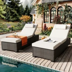 Outdoor PE Wicker Chaise Lounge Chairs, Pool Lounge Chairs Set Of 2, Brown Rattan Pool Lounge Chairs Adjustable Backrest Recliners With Beige Cushion 12 Outdoor PE Wicker Chaise Lounge Chairs, Pool Lounge Chairs Set Of 2, Brown Rattan Pool Lounge Chairs Adjustable Backrest Recliners With Beige Cushion -Garvee Sales GUEST 57bdd39f 9862 491c 8d51 364623612a64