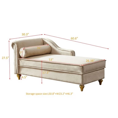 Upholstery Chaise Lounge Chair With Storage, Modern Velvet Arm Chaise Lounge, Sleeper Lounge Sofa Couch For Bedroom Office Living Room 3 Upholstery Chaise Lounge Chair With Storage, Modern Velvet Arm Chaise Lounge, Sleeper Lounge Sofa Couch For Bedroom Office Living Room - Image 3