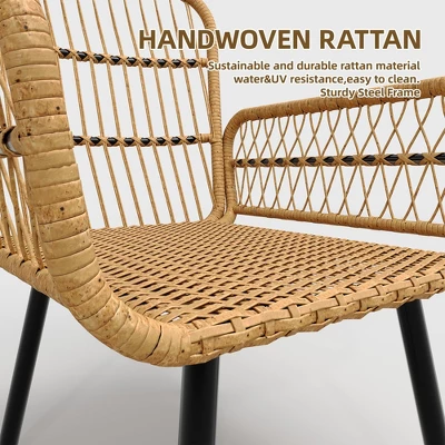 3 Piece Outdoor Wicker Patio Bistro Set, Rattan Conversation Set With Glass Top Coffee Table And Cushioned Chairs, All-Weather Balcony Furniture Set 2 3 Piece Outdoor Wicker Patio Bistro Set, Rattan Conversation Set With Glass Top Coffee Table And Cushioned Chairs, All-Weather Balcony Furniture Set - Image 2