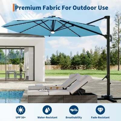 10FT Cantilever Umbrella W/ Solar Lights, 360° Rotation & Tilt, Easy Crank, UV Protection For Pool, Deck, Backyard 11 10FT Cantilever Umbrella W/ Solar Lights, 360° Rotation & Tilt, Easy Crank, UV Protection For Pool, Deck, Backyard - Image 11