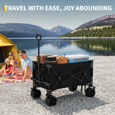 Wagon Cart Foldable With 350lbs Weight Capacity, Heavy Duty 280L Folding Utility Garden Cart For Beach, Camping, Outdoor 6 Wagon Cart Foldable With 350lbs Weight Capacity, Heavy Duty 280L Folding Utility Garden Cart For Beach, Camping, Outdoor - Image 6