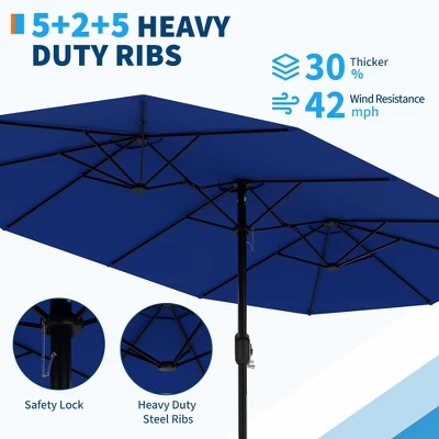 Outdoor Double-Sided Rectangle Market Umbrella, 15FT Large Patio Umbrellas With Base Included, Double-Topped Patio Umbrella For Poolside Lawn Backyard 6 Outdoor Double-Sided Rectangle Market Umbrella, 15FT Large Patio Umbrellas With Base Included, Double-Topped Patio Umbrella For Poolside Lawn Backyard - Image 6