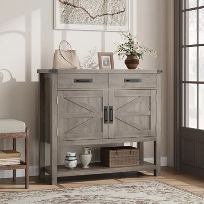Farmhouse Entryway Table With 2-Door Cabinet & 2 Drawers, Wood Console Table With Storage, Coffee Bar Cabinet, Sofa Tables Buffet Sideboard 3 Farmhouse Entryway Table With 2-Door Cabinet & 2 Drawers, Wood Console Table With Storage, Coffee Bar Cabinet, Sofa Tables Buffet Sideboard - Image 3
